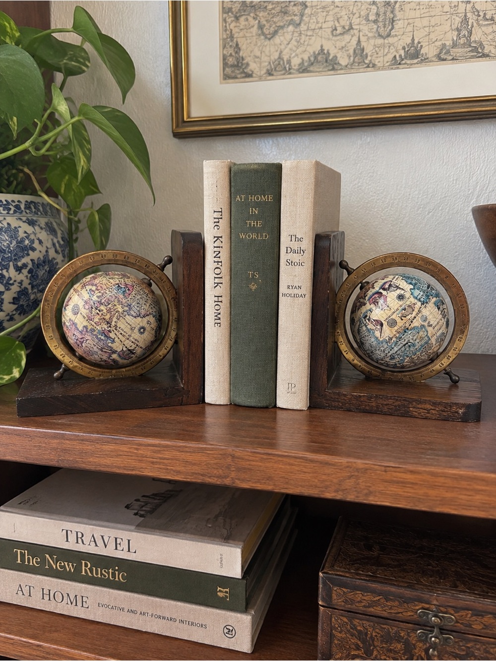Vintage Globe Bookends Book Ends Wood Library Office Study Decor Mid Century 60s